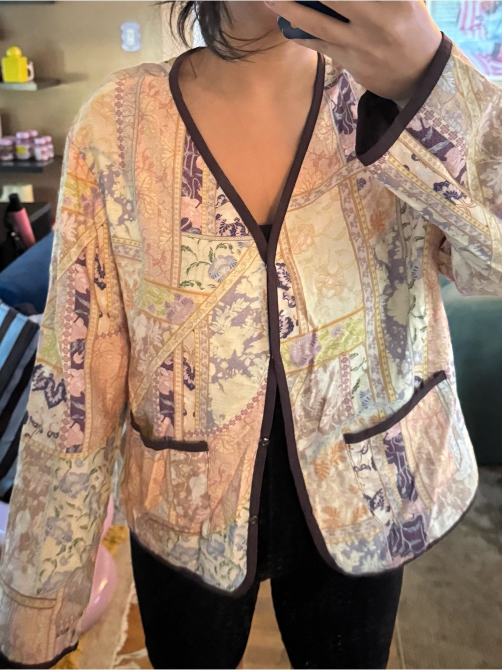 Reversible Patchwork Print Lightweight Jacket in Pastel Multicolor